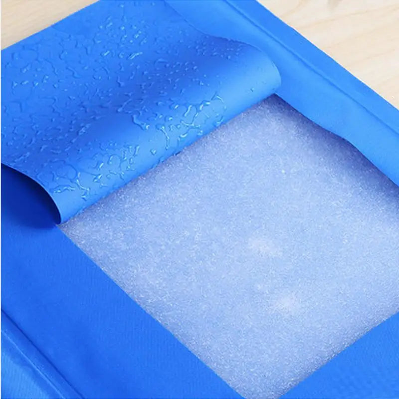 Blue waterproof tray with absorbent pad for Chill Out Pup 36x20 inches pet cooling mats