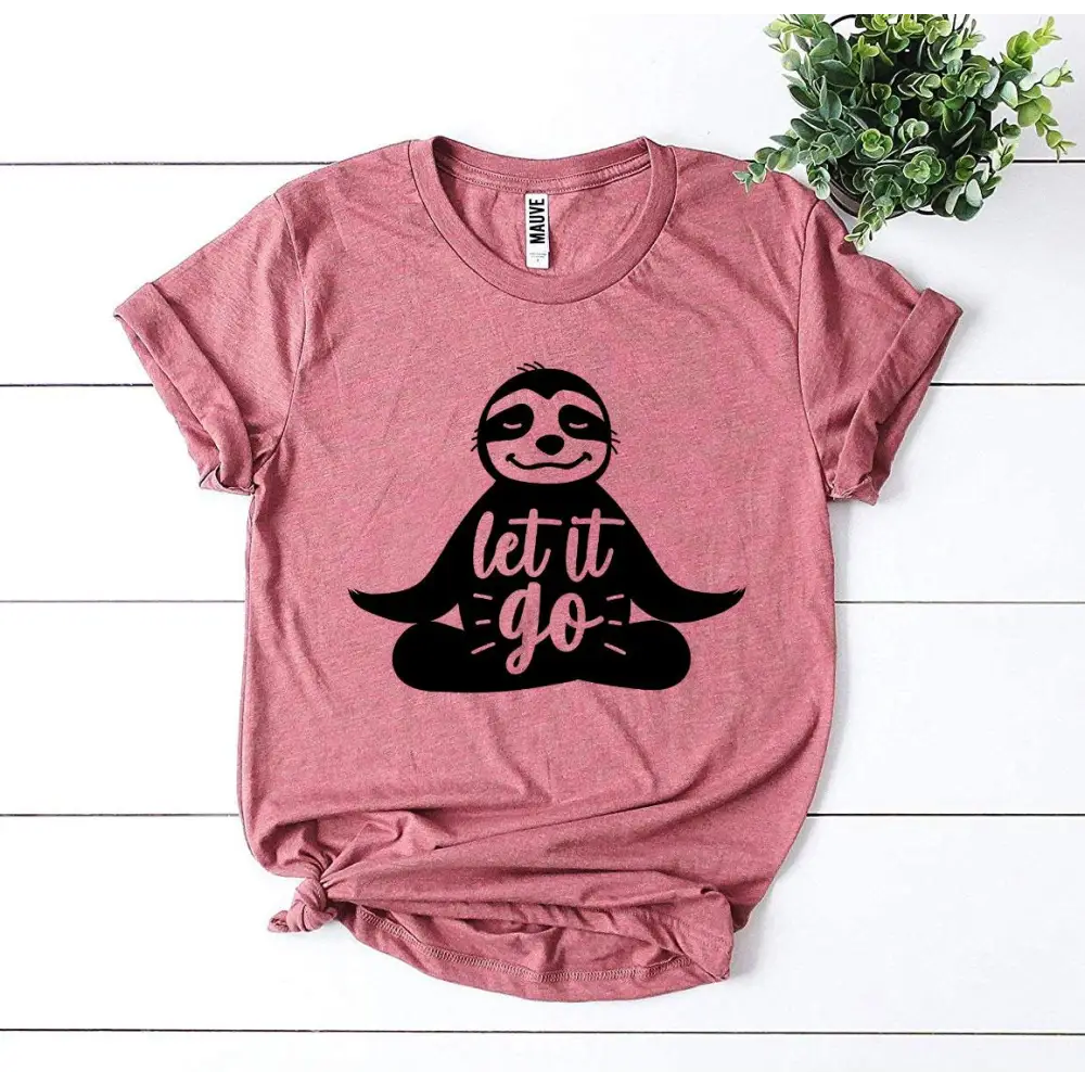 Chill Sloth Tee in light pink, featuring a cute sloth design on heather gray fabric