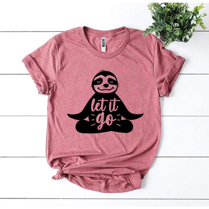 Chill Sloth Tee in light pink, featuring a cute sloth design on heather gray fabric