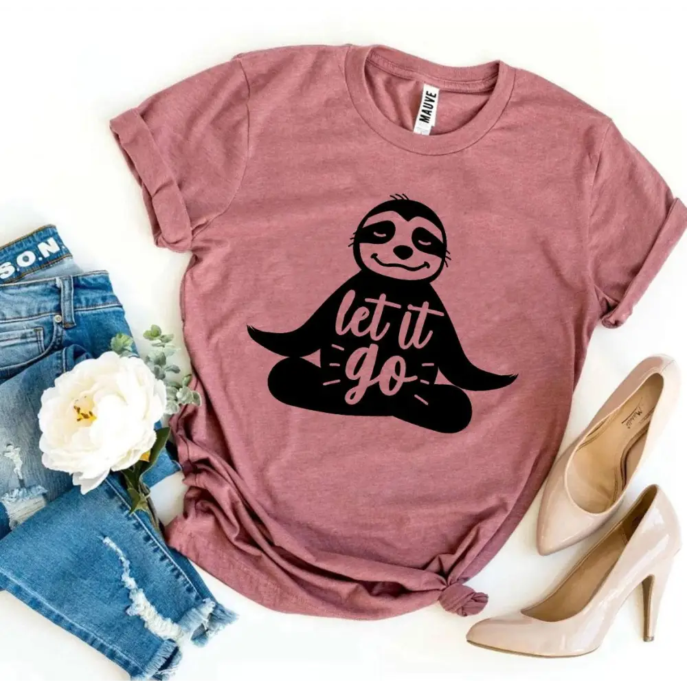 Mauve Chill Sloth Tee in Heather Gray with a cute sloth design for relaxed vibes