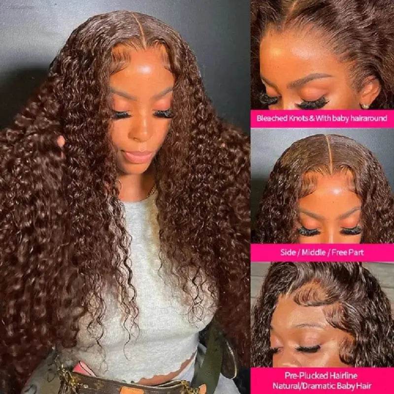 Chocolate Brown Deep Wave Frontal Wig 13x4 HD Lace Front - Estalios