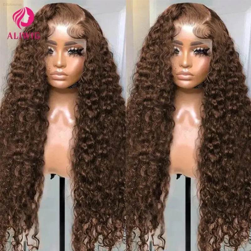 Chocolate Brown Deep Wave Frontal Wig 13x4 HD Lace Front - Estalios