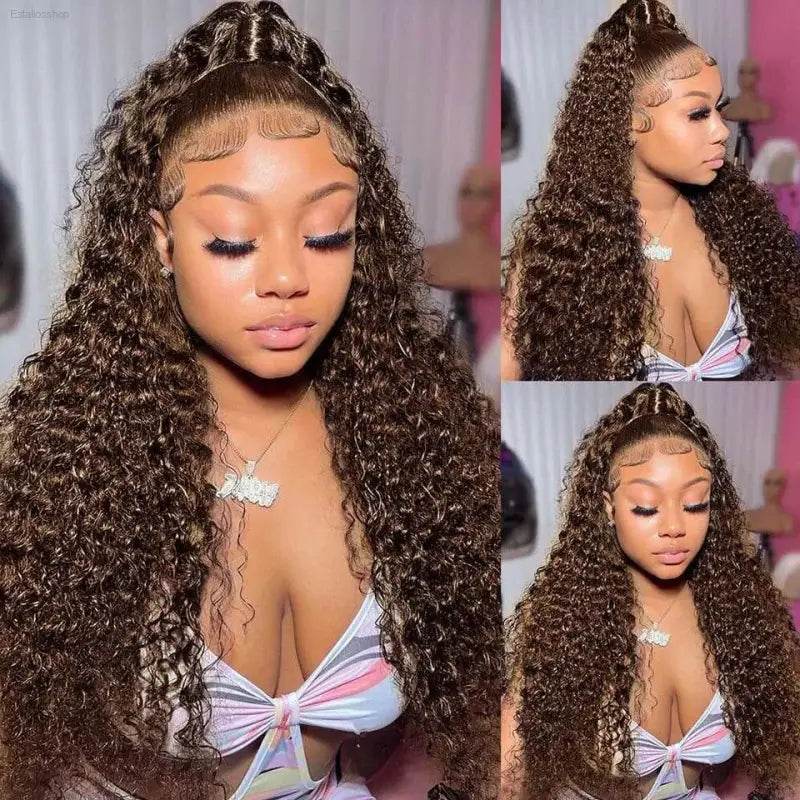 Chocolate Brown Deep Wave Frontal Wig 13x4 HD Lace Front - Estalios