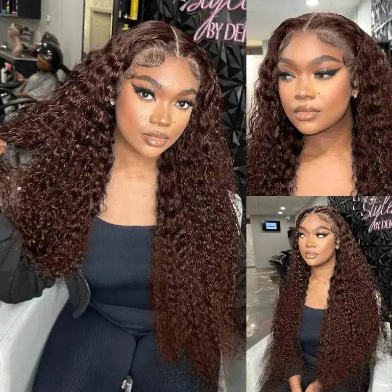 Chocolate Brown Deep Wave Frontal Wig 13x4 HD Lace Front - Estalios