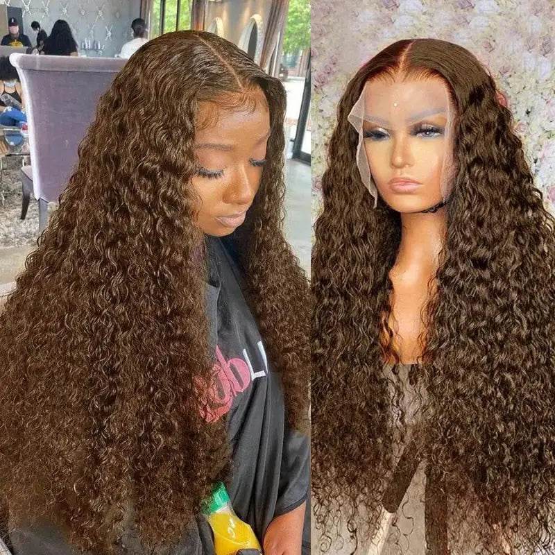 Chocolate Brown Deep Wave Frontal Wig 13x4 HD Lace Front - Estalios