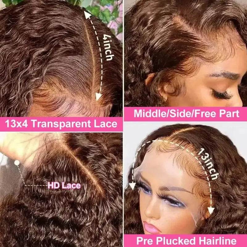 Chocolate Brown Deep Wave Frontal Wig 13x4 HD Lace Front - Estalios