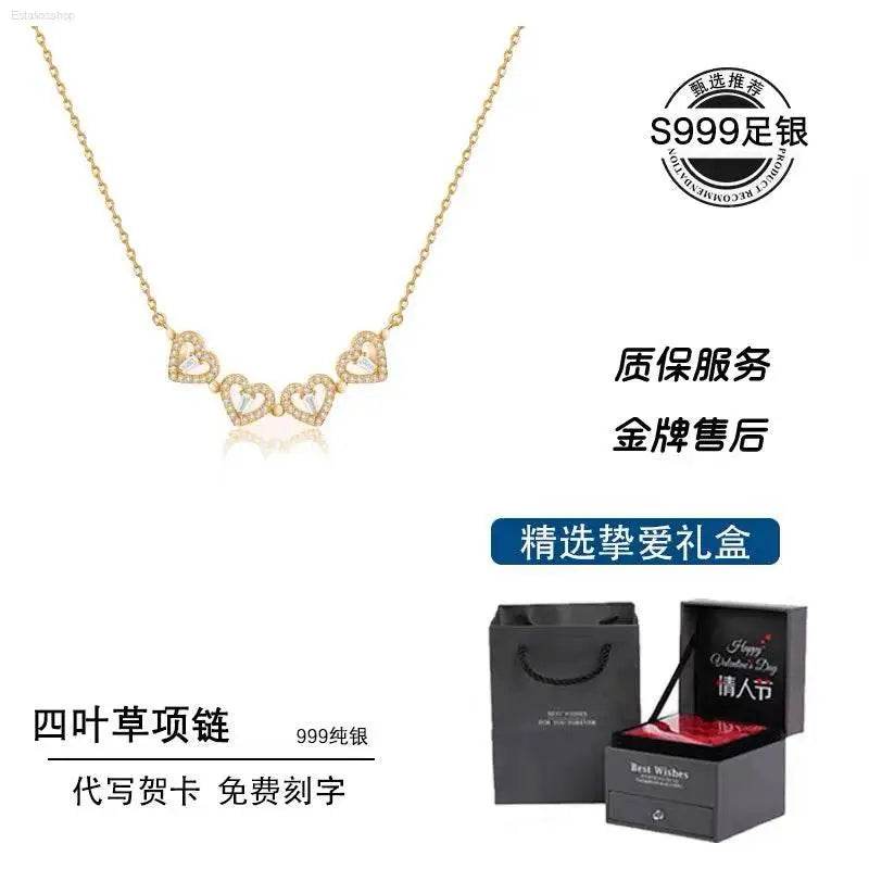 Clover 999 Sterling Silver Necklace for Women Heart Design - Estalios
