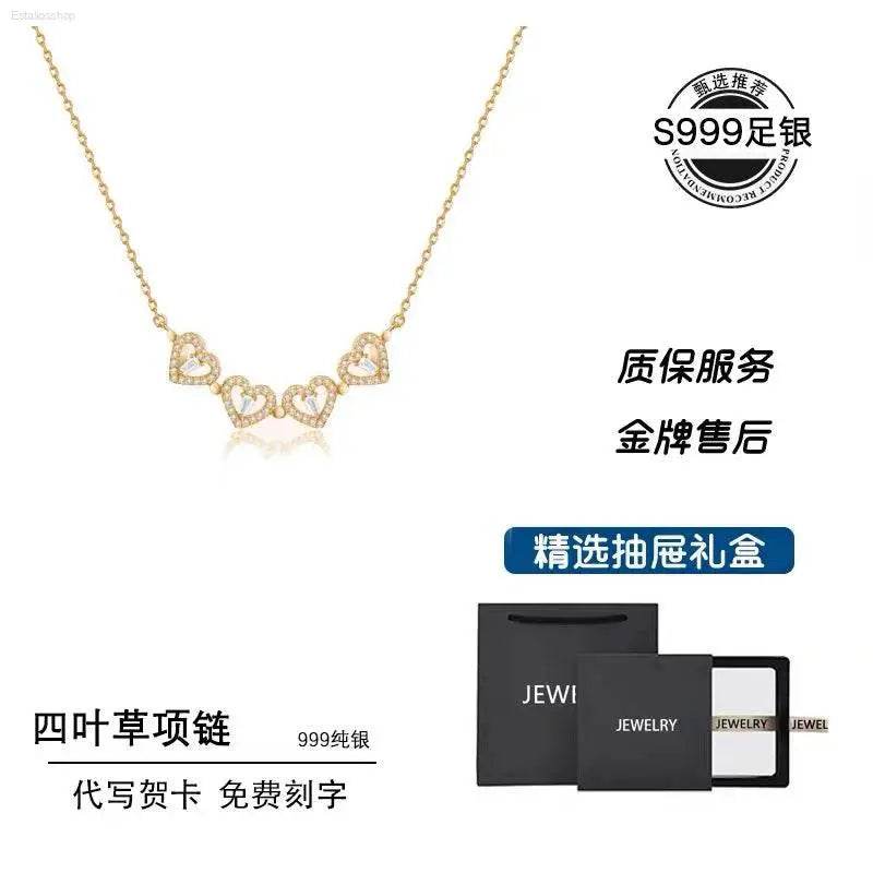 Clover 999 Sterling Silver Necklace for Women Heart Design - Estalios