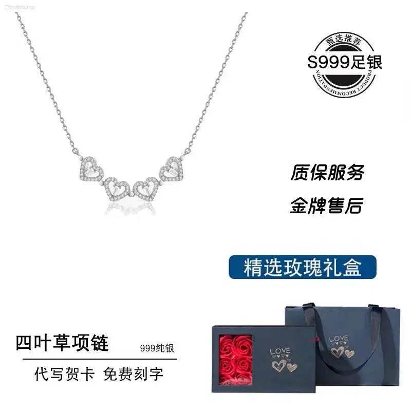Clover 999 Sterling Silver Necklace for Women Heart Design - Estalios