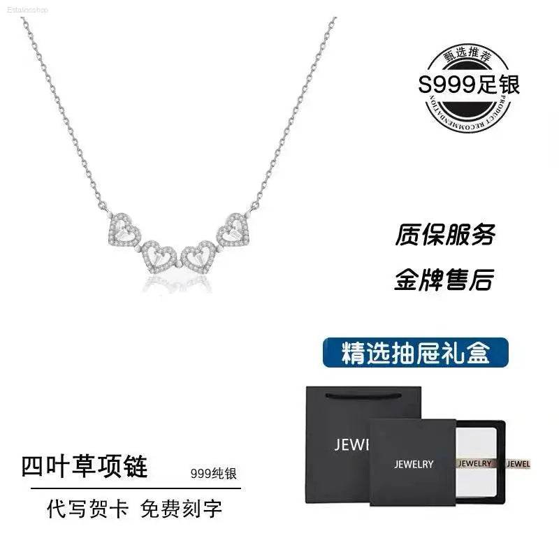 Clover 999 Sterling Silver Necklace for Women Heart Design - Estalios