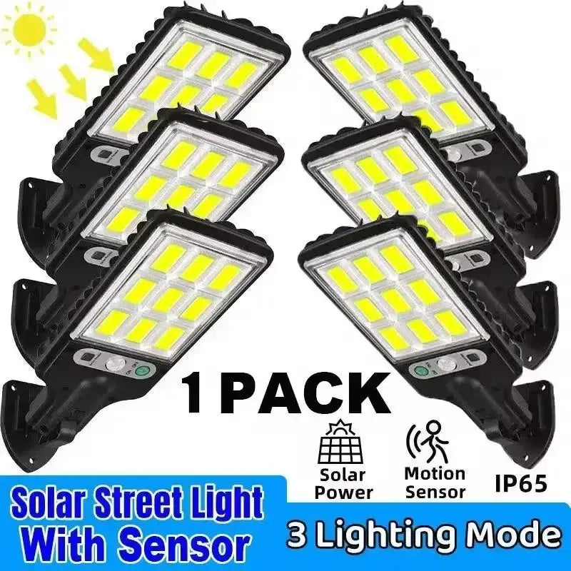 Six COB Sensor Street Lights showcasing light modes outdoor waterproof features