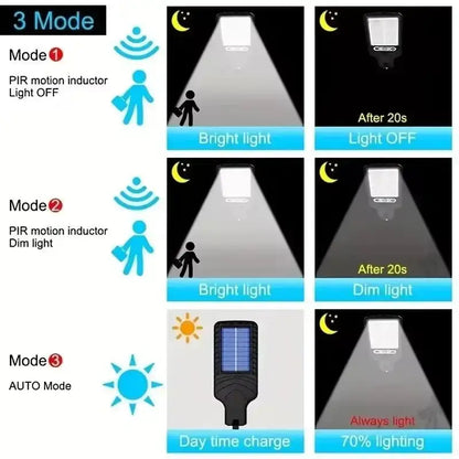 Solar-powered COB Sensor Street Light with motion sensor and light modes outdoor waterproof