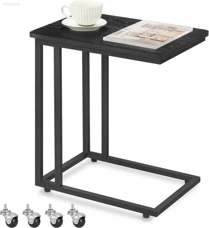 Coffee Laptop Mobile Tablet, Industrial Side Table on Wheels - Estalios