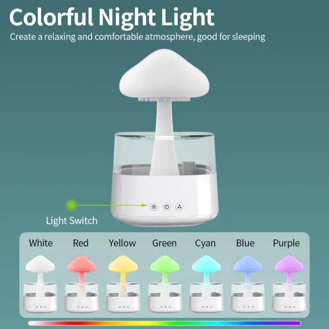 Color-Changing Mushroom Rain Humidifier and Aroma Diffuser for Relaxation - Estalios