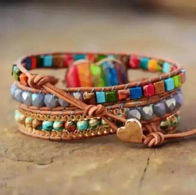 Vibrant Colorful Wrap Bracelet with Heart Charm for Style - Estalios