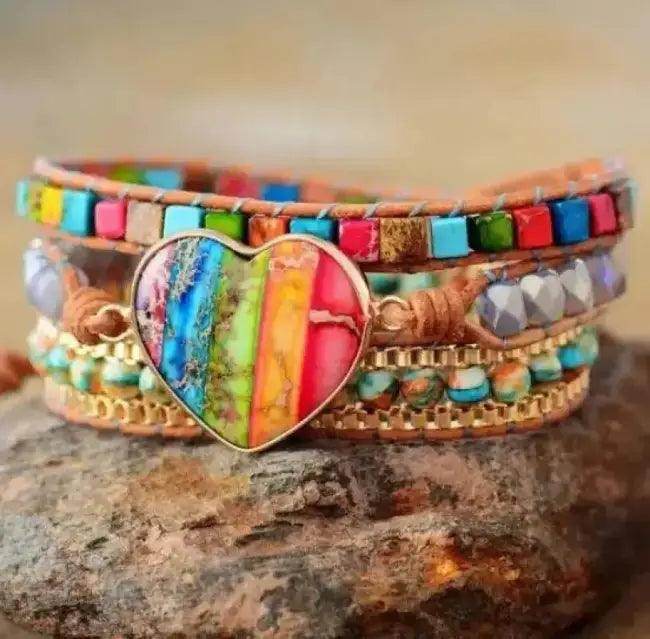 Vibrant Colorful Wrap Bracelet with Heart Charm for Style - Estalios