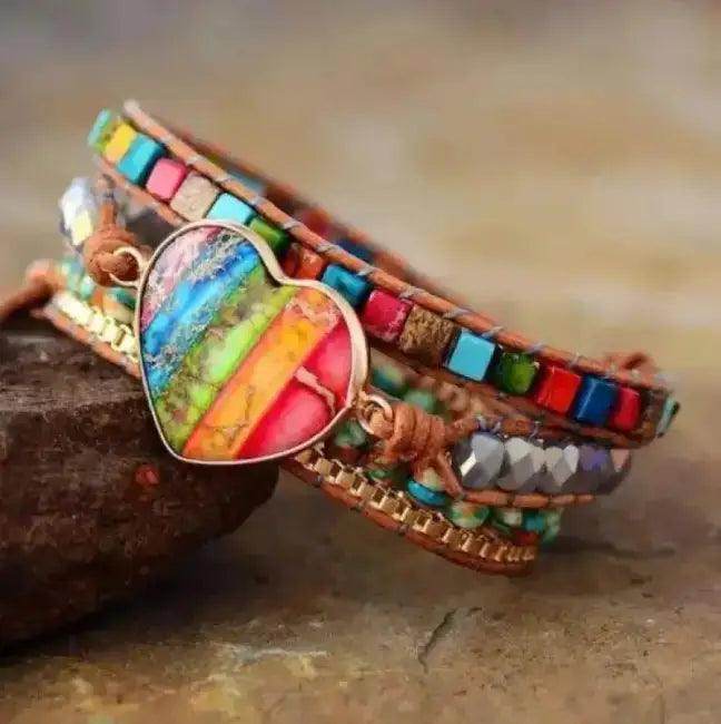 Vibrant Colorful Wrap Bracelet with Heart Charm for Style - Estalios