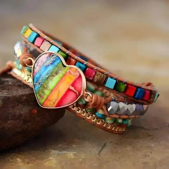 Vibrant Colorful Wrap Bracelet with Heart Charm for Style - Estalios