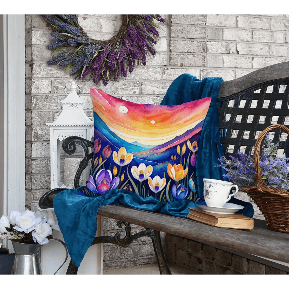 Colorful Crocus Throw Pillow Machine Washable for Indoor Outdoor Use - Estalios