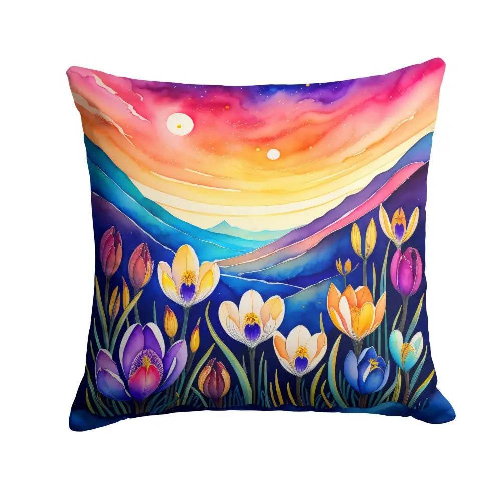 Colorful Crocus Throw Pillow Machine Washable for Indoor Outdoor Use - Estalios