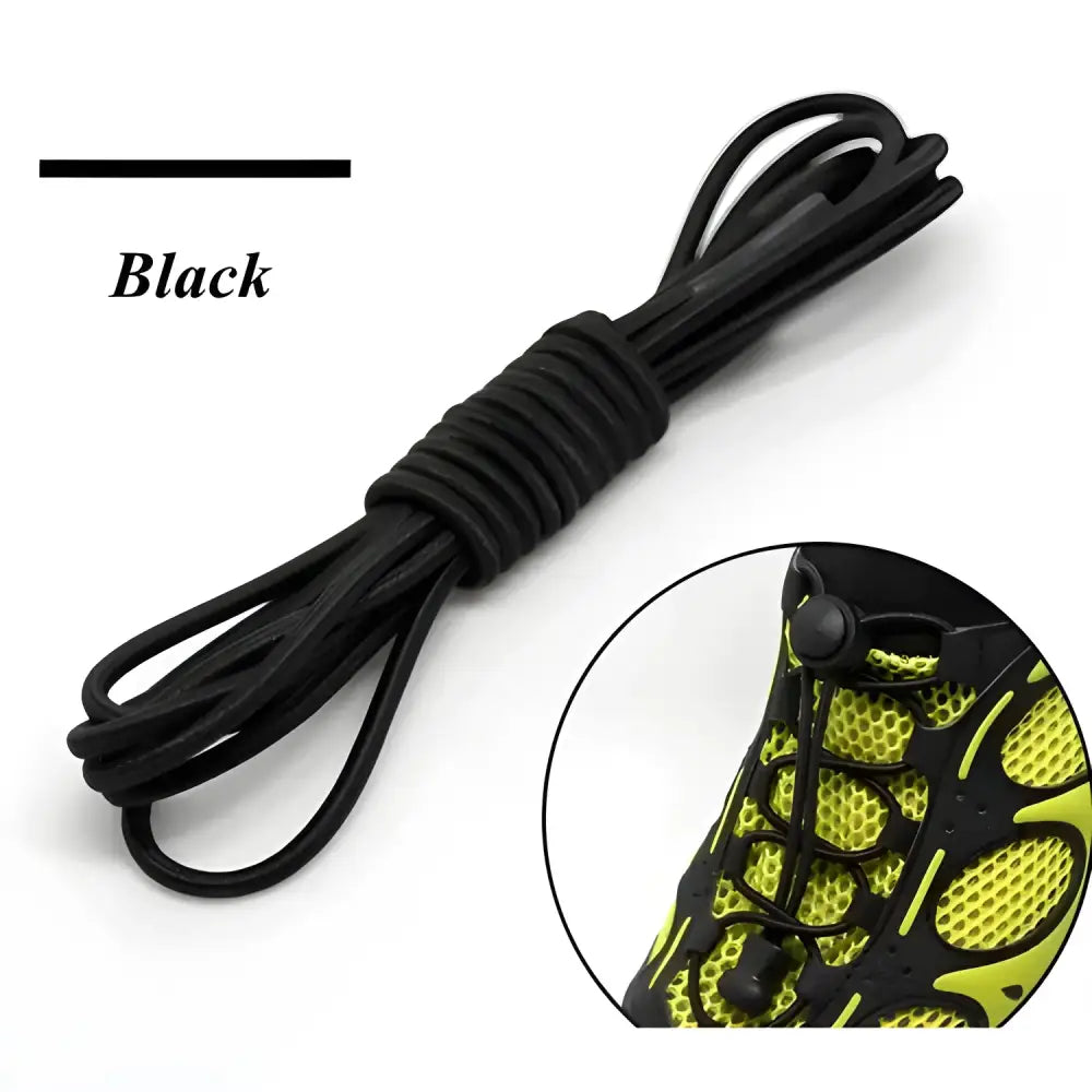 Black elastic shoelace from Colorful Elastic Shoelaces for a secure fit in water shoes