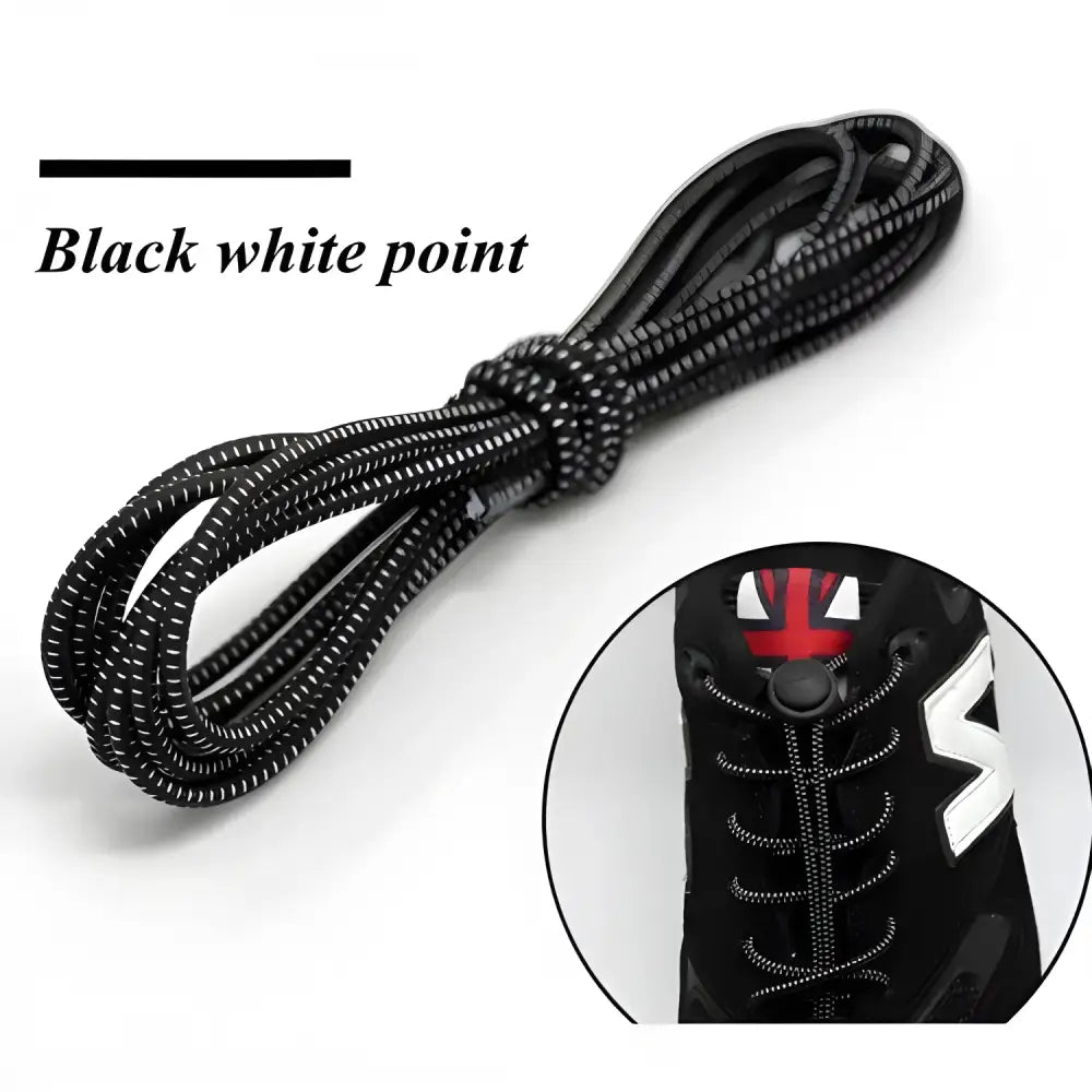 Black and white elastic shoelaces for easy fitting in colorful mesh water shoes