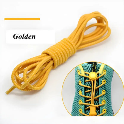 Golden elastic shoelaces perfect for vibrant mesh water shoes and round locking convenience