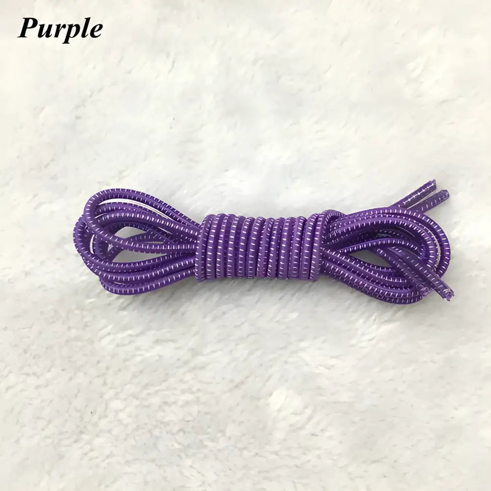 Coiled purple elastic shoelace for colorful shoes, perfect for round locking style