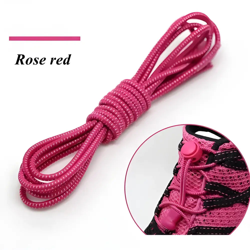 Rose red elastic shoelaces perfect for colorful looks and round locking options