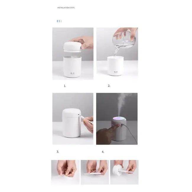 Colorful Portable Air Humidifier and Essential Oil Diffuser Set for Relaxation - Estalios