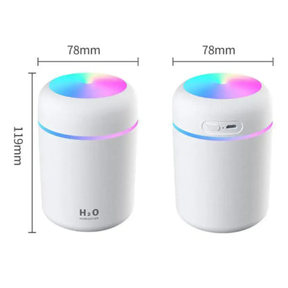 White portable air humidifier with a color-changing top, perfect as an essential oil diffuser