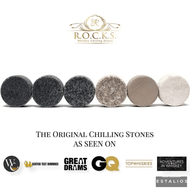 Colorful Whiskey Chilling Stones and Ornate Glass Set - Estalios