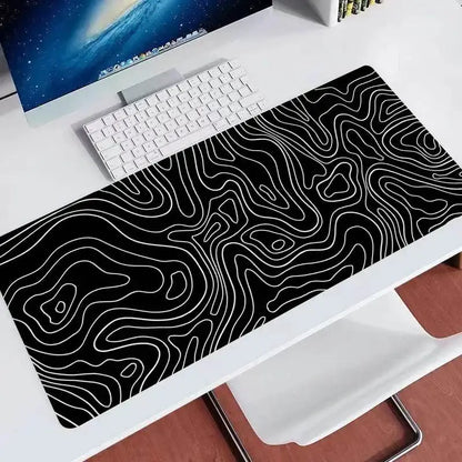 Black and white topographic design on Conquer Terrain Gaming Mouse Pad, perfect for gaming