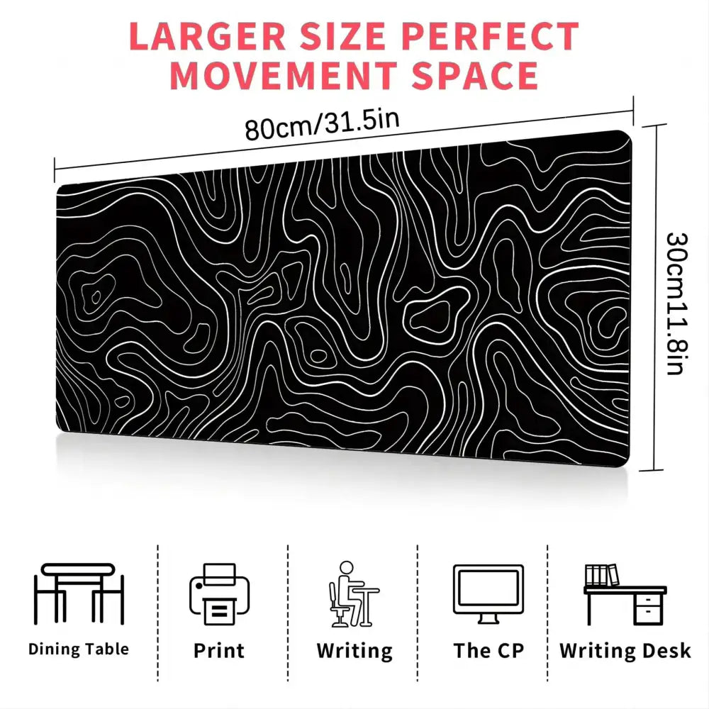 Cool Black and White Topographic Pattern Gaming Mouse Pad for ultimate gaming setup