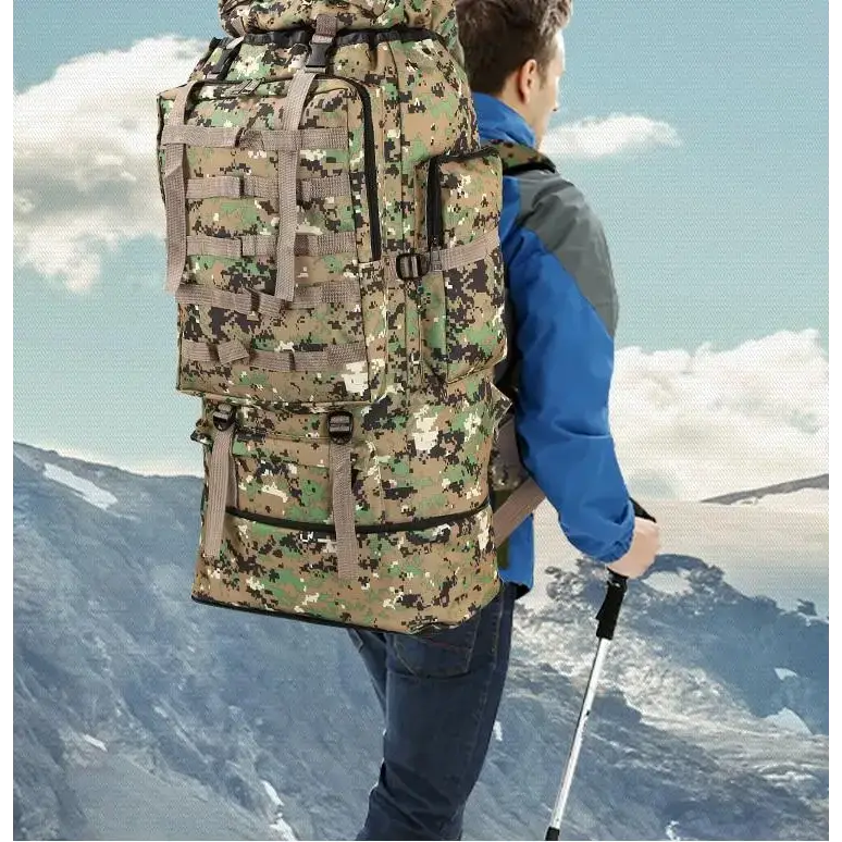 Camouflage hiking backpack for waterproof outdoor camping and hiking 100L large capacity