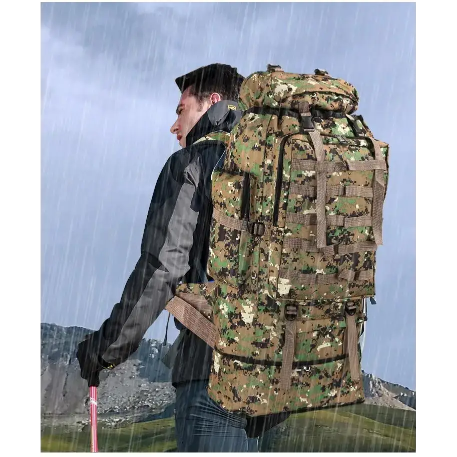 Camouflage hiking backpack for waterproof outdoor camping and hiking 100L large capacity