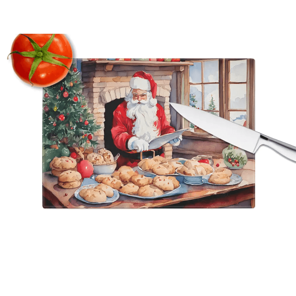 Cookies with Santa Claus Glass Cutting Board Decorative Tempered Glass Kitchen Cutting and Serving Board Large Size Chopping Board - Estalios