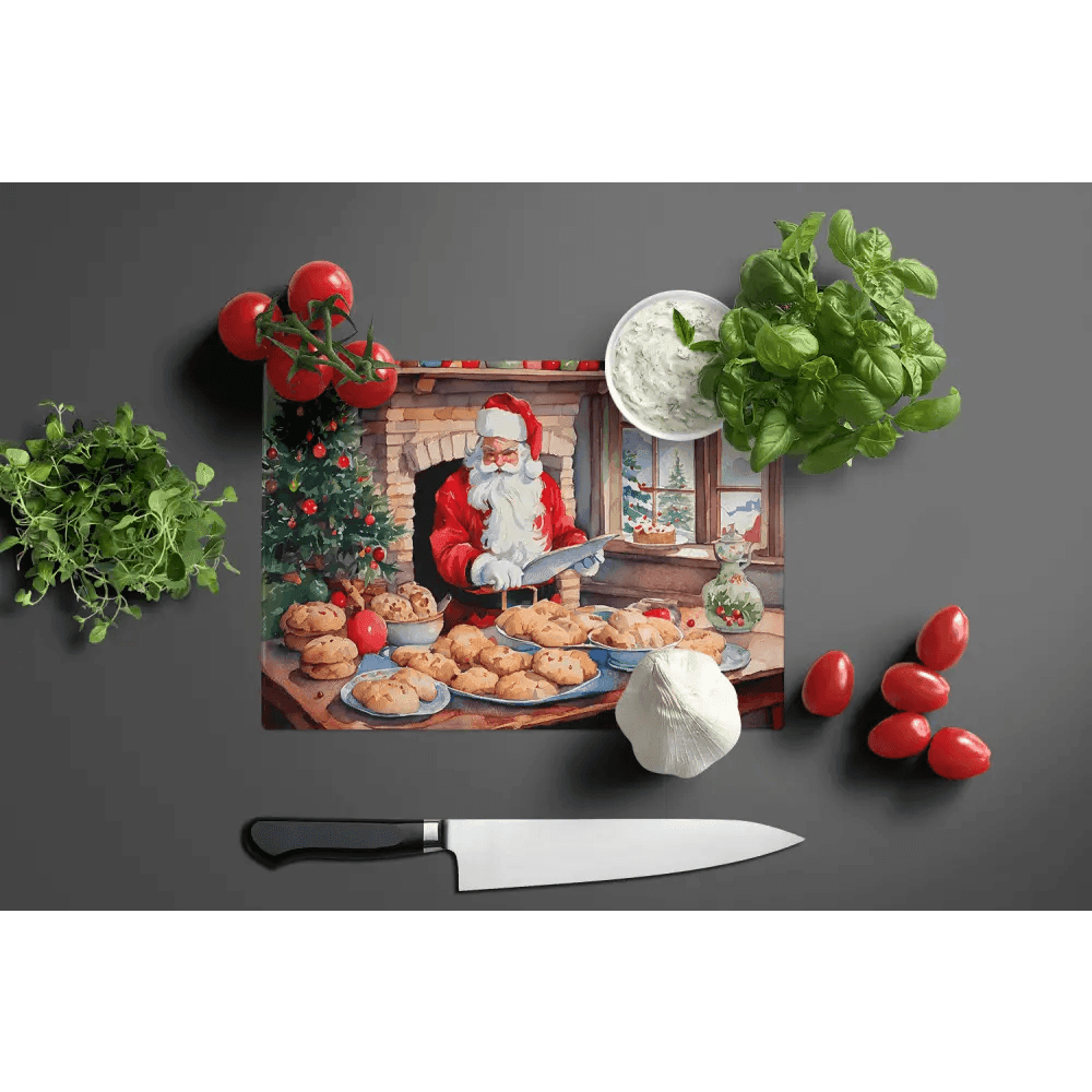 Cookies with Santa Claus Glass Cutting Board Decorative Tempered Glass Kitchen Cutting and Serving Board Large Size Chopping Board - Estalios