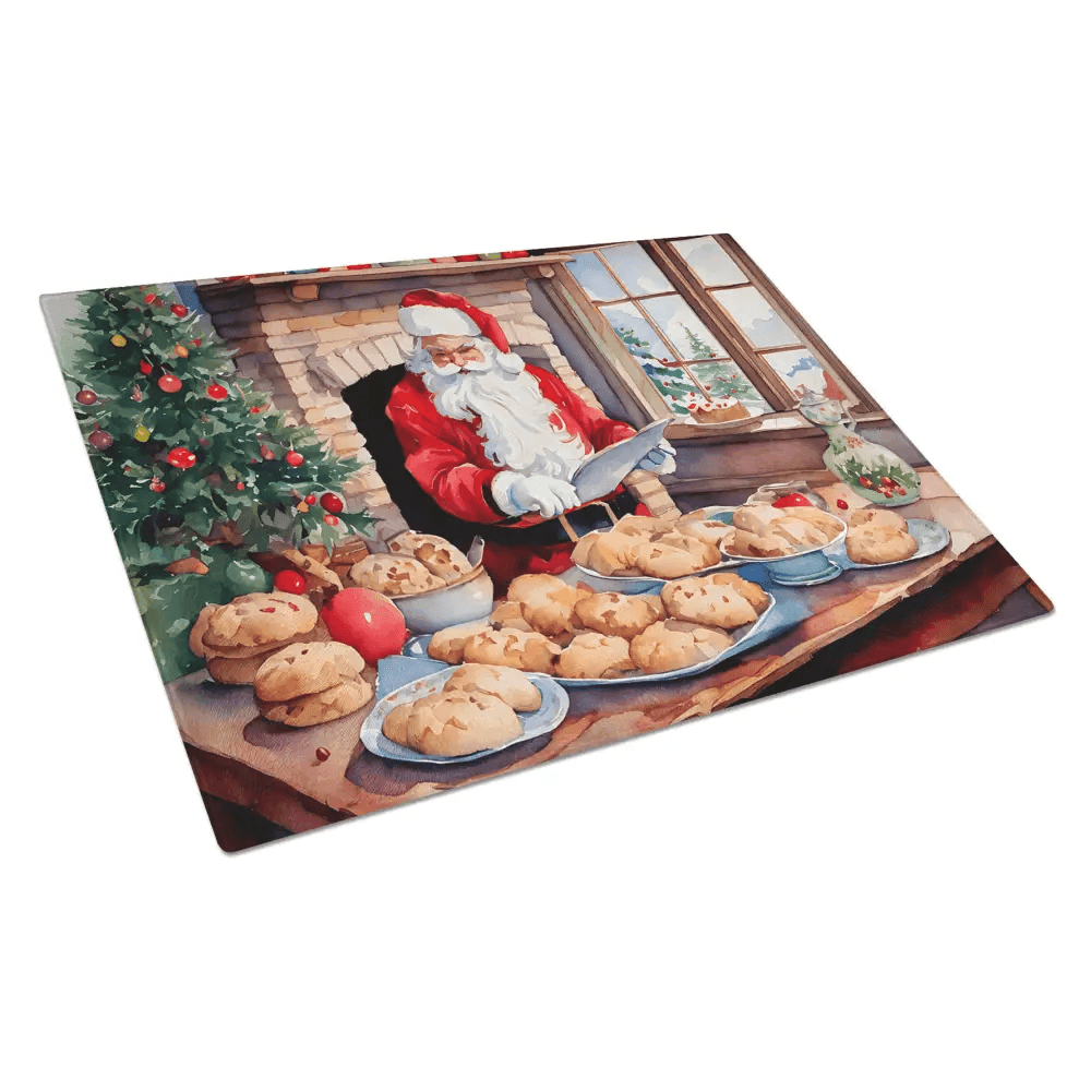 Cookies with Santa Claus Glass Cutting Board Decorative Tempered Glass Kitchen Cutting and Serving Board Large Size Chopping Board - Estalios