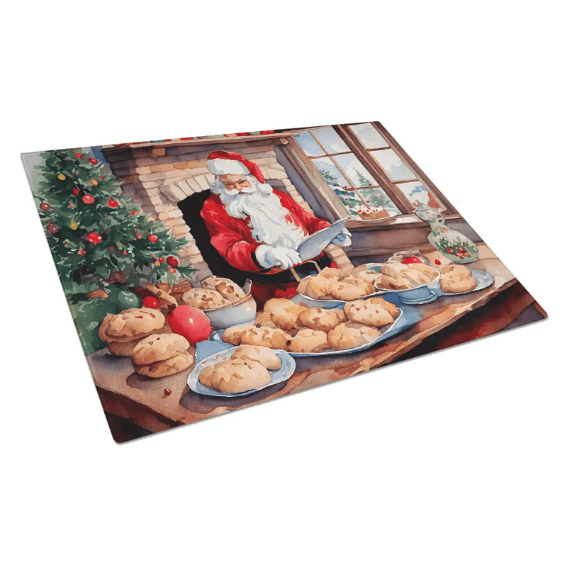 Cookies with Santa Claus Glass Cutting Board Decorative Tempered Glass Kitchen Cutting and Serving Board Large Size Chopping Board - Estalios