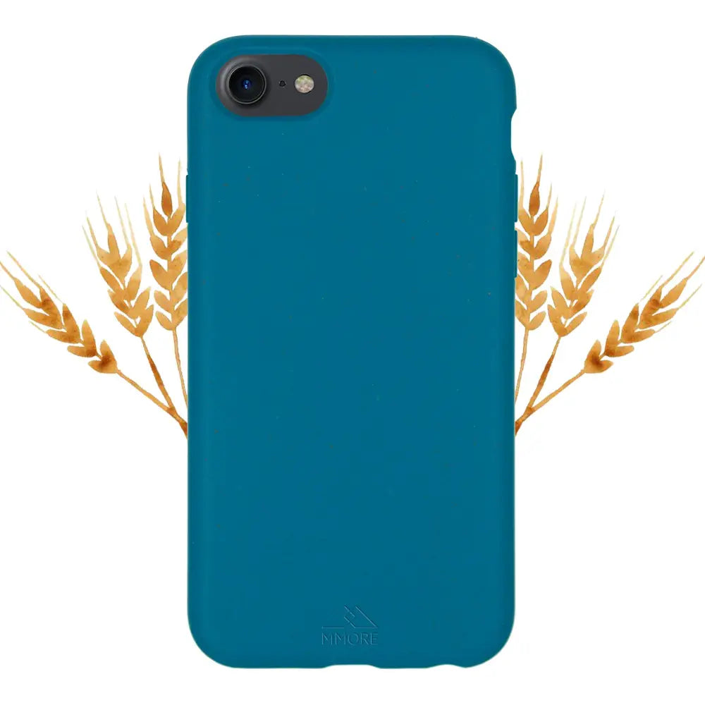 Teal biodegradable phone case with wheat stalks for Mini iPhone and Pro Max models