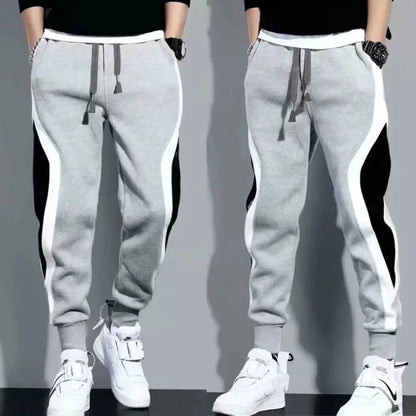 Gray loose casual pants with stylish black and white accents for a cool look