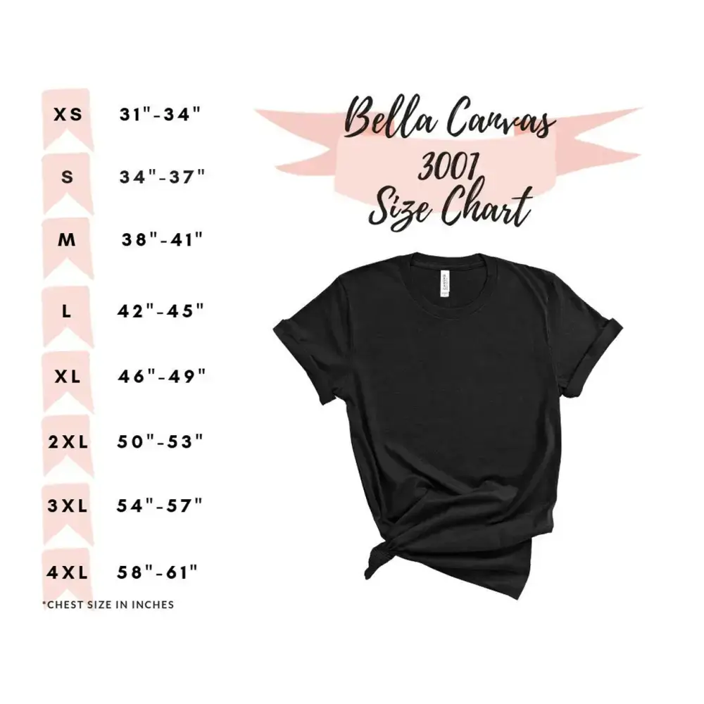 Bella Canvas 3001 size chart for Cool Tees in Heather Lilac and other colors