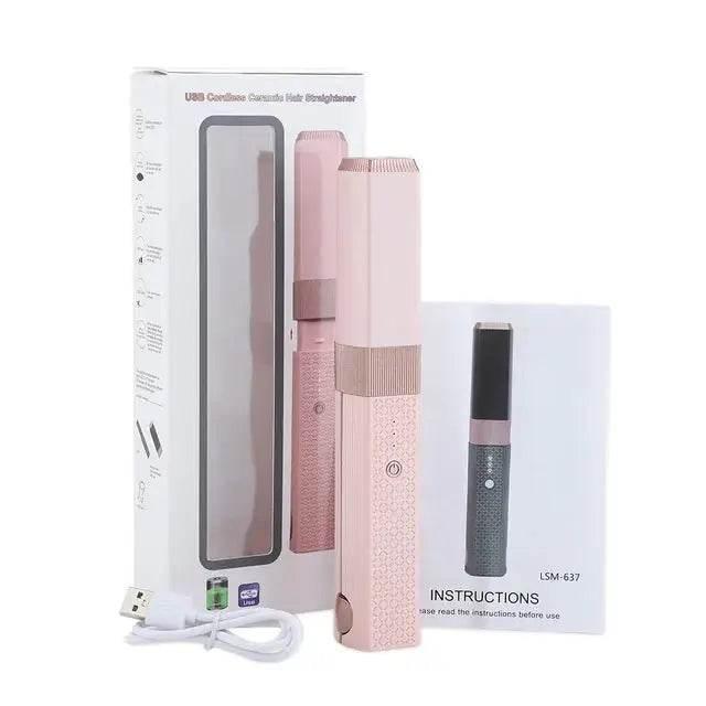 Cordless USB Hair Straightener Mini Ceramics Curler for Travel - Estalios