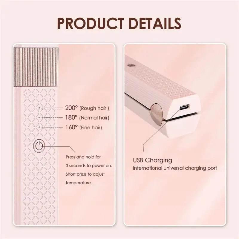 Cordless USB Hair Straightener Mini Ceramics Curler for Travel - Estalios