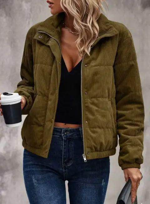 Cozy Corduroy Puffer Jackets in Brown, Tan, Pink, Army Green - Estalios