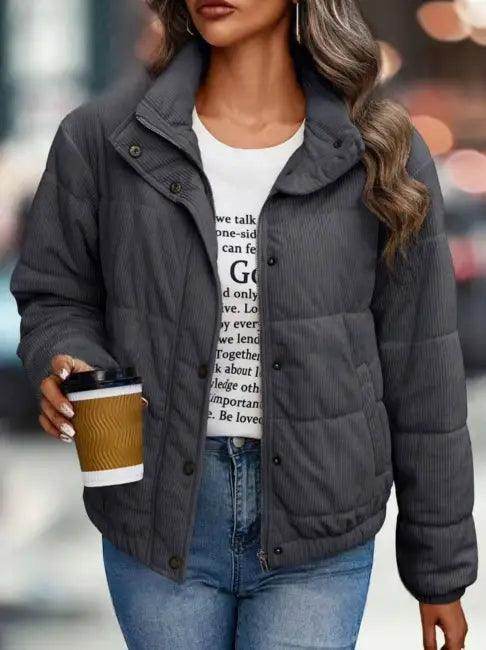 Cozy Corduroy Puffer Jackets in Brown, Tan, Pink, Army Green - Estalios