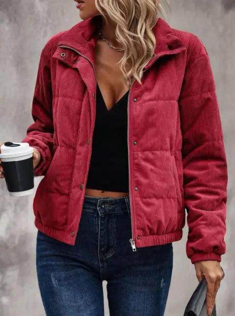 Cozy Corduroy Puffer Jackets in Brown, Tan, Pink, Army Green - Estalios