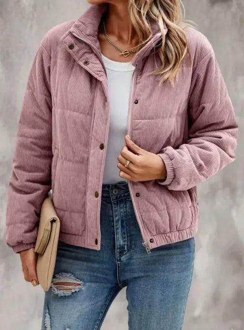 Cozy Corduroy Puffer Jackets in Brown, Tan, Pink, Army Green - Estalios