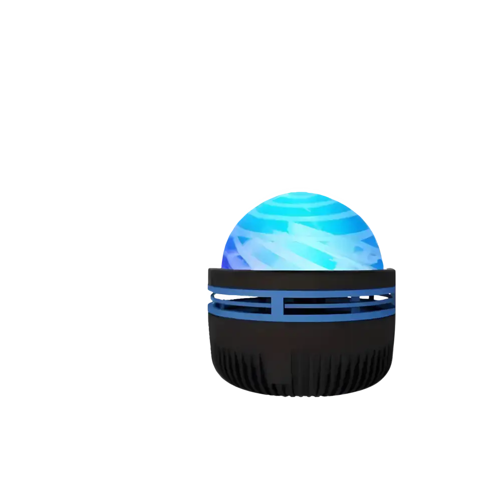 Blue glowing orb on a black base for the Cosmic Galaxy Projector for Bedroom Bliss